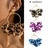 Exaggerated Color Leopard Print Fabric Earrings Geometric Round Earrings Imitation Gemstone Set Stud Earrings Female