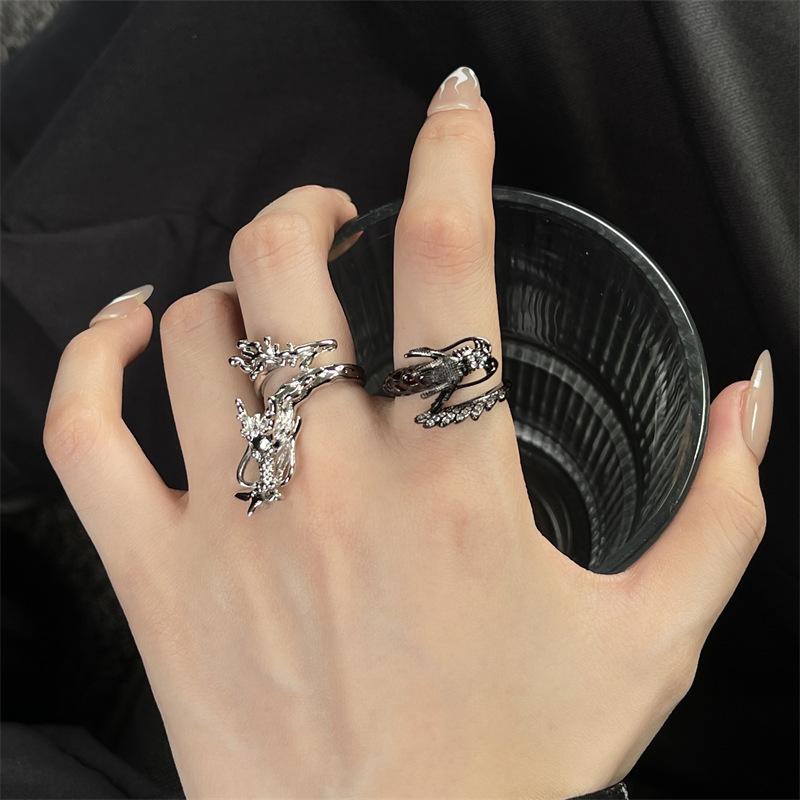 Dragon-Shaped Open Ring Niche Design High-End Sweet And Cool Babes Dark Stacked Wearing Personalized Rings