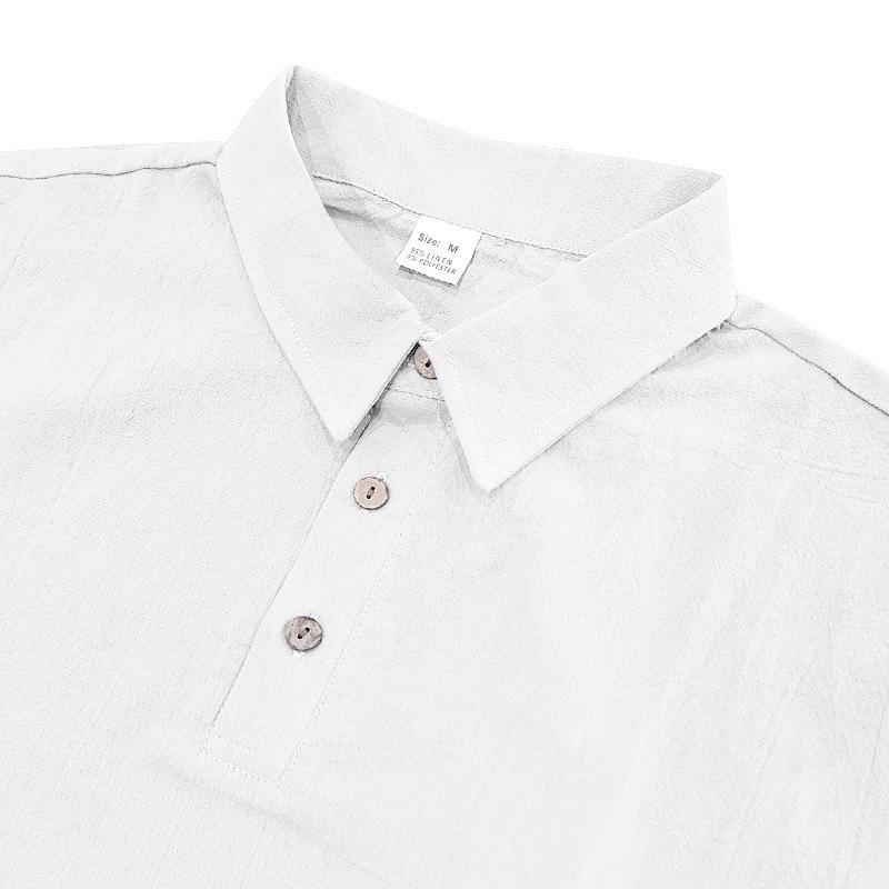 Men's Summer Sporty Cotton Linen Two-Piece Set: Breathable Short Sleeve Polo Shirt & Lapel Shorts