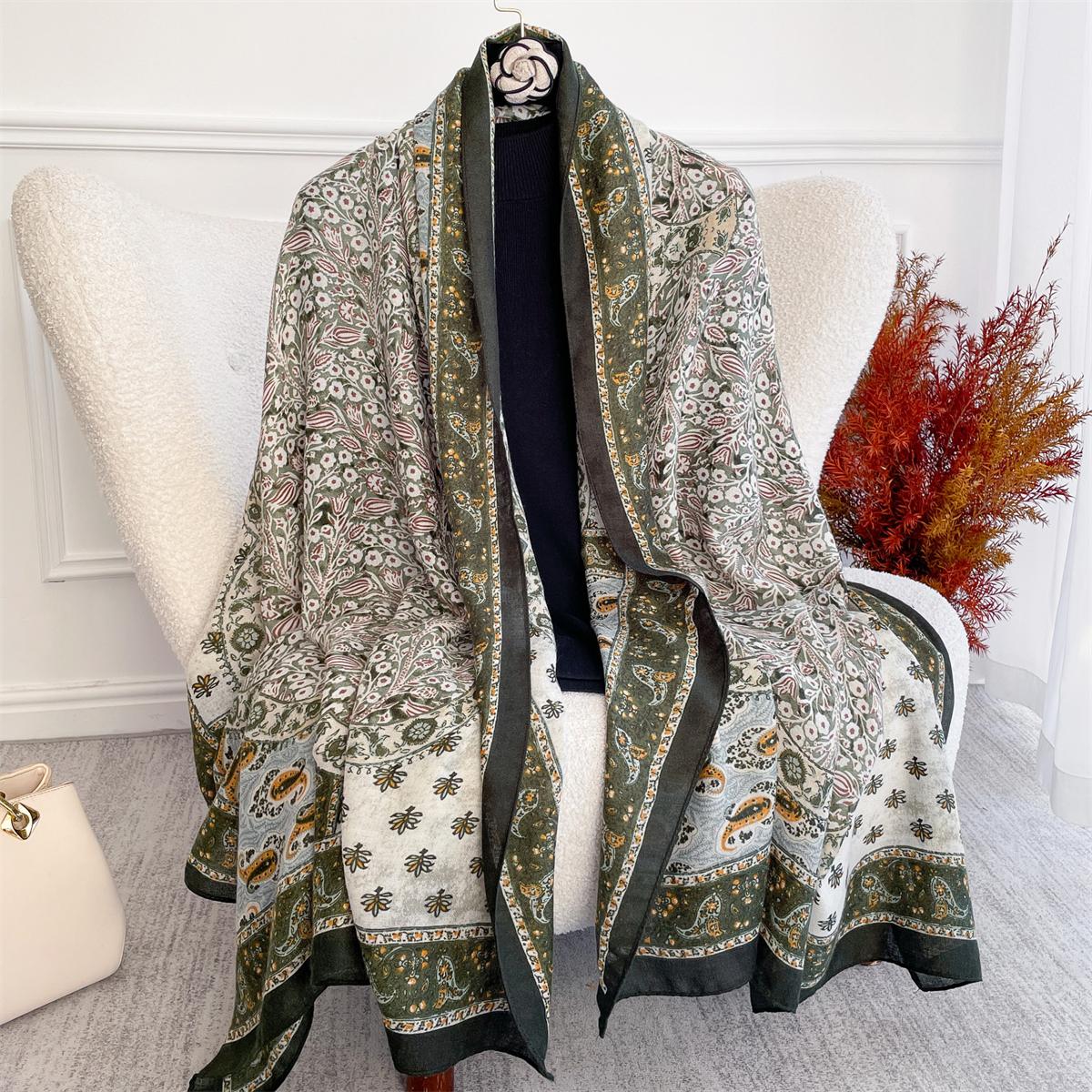 

2025 Роскошный дизайнерский женский шарф в богемном стиле, женский вентилируемый хлопково-льняной шаль, на четыре сезона, мусульманский хиджаб 88*180см 88x180cm