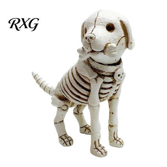 Cute Bone Texture Decor Skull Puppy Resin Figurine, Halloween Retro Skeleton Dog Statue, Creative Holiday Yard Ornaments Gothic Desktop Ornament