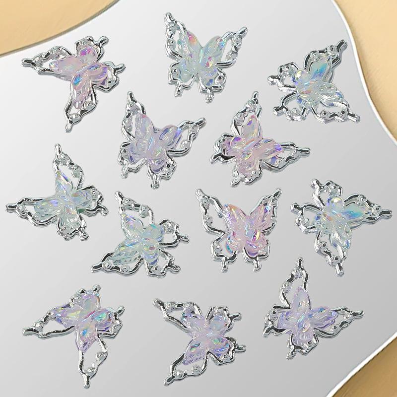 Double Butterfly Nail Art Charms 3D Alloy Aurora Ice Butterfly Nail Decorations Rhinestones Diy Jewelry Accessories