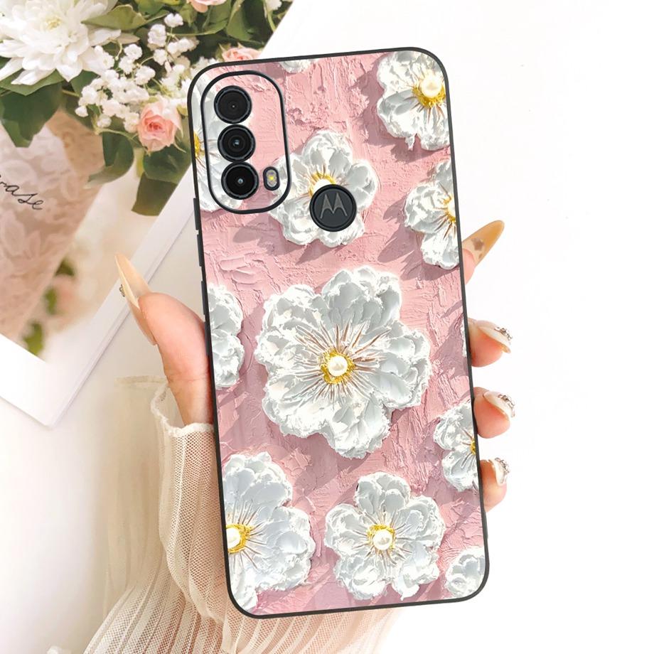 Phone Case For Motorola Moto E30 E40 E20 E14 Funda Moto E7 Power E7 Plus Soft Matte Silicone Back Cover Daisy Floral Cat  Bumper