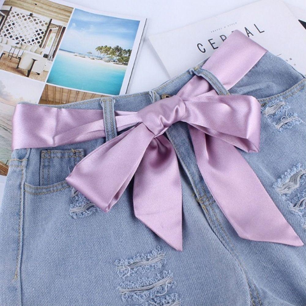 Waistbands Silk Scarf Solid Color Ribbon Knot Rope Fashion Long Scarf  Ladies