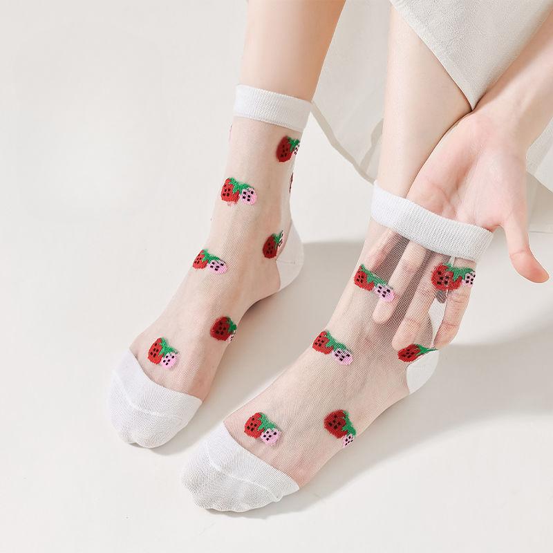 1/5/10 Pairs Summer Fashion Flowers Animal Thin Mesh Tulle Ankle Crystal Silk Socks Transparent Mesh Retro Cute Fishnet Women Cool Socks