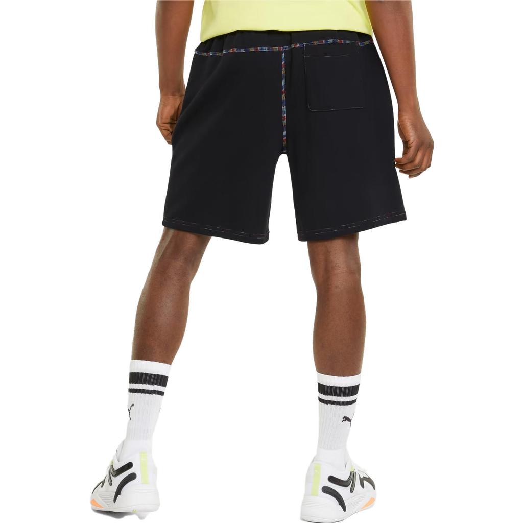 Puma Color Block Pattern Printed Mid Waist Drawstring Straight Casual Shorts Men Shorts Black 533250-09