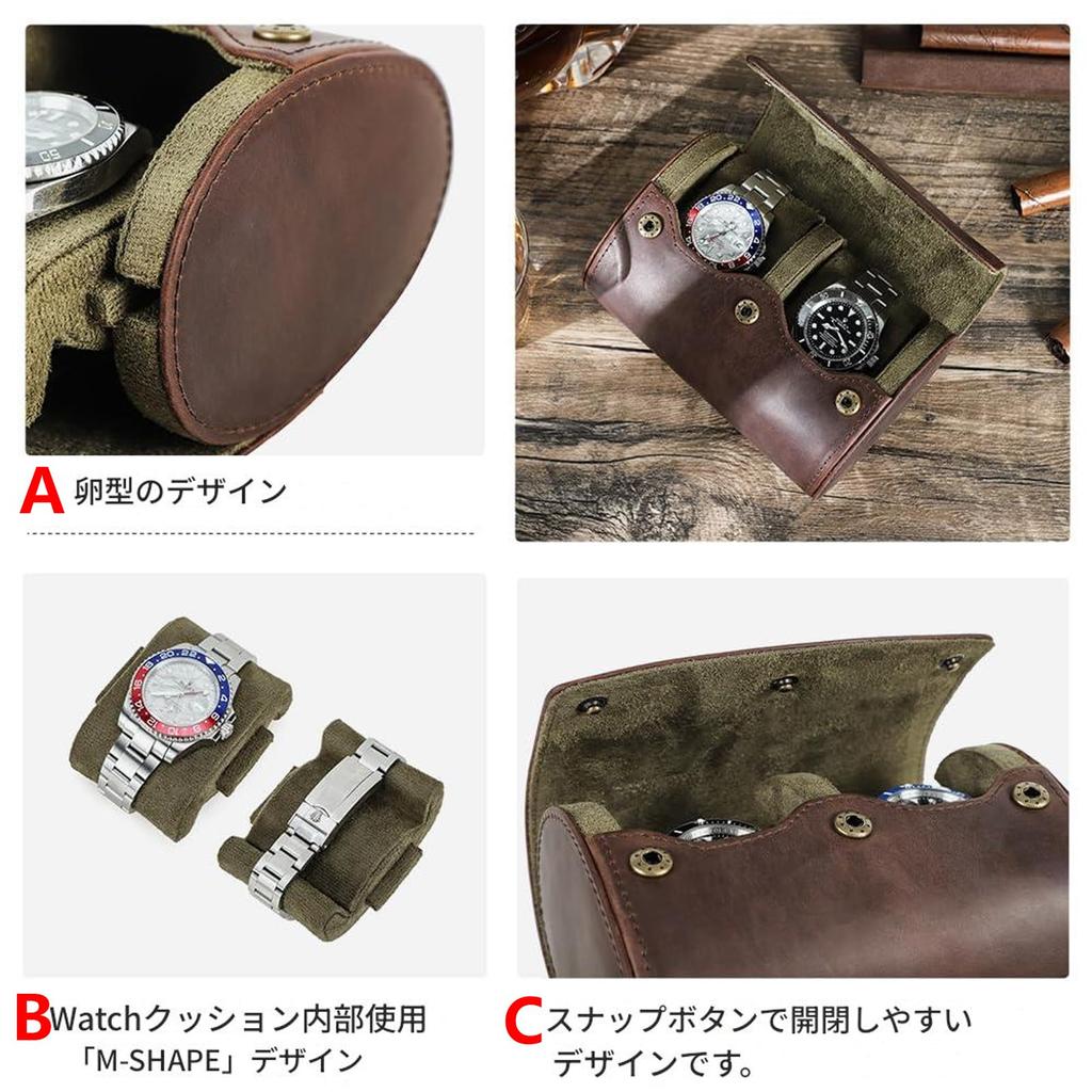 Family Watch Storage Genuine Leather Watch Perfect for Travel Contact's 2-Piece Box, Egg-Shaped, Roll, Shock-Resistant,