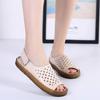 Women's Real Leather Flat Sole Peep Toe Sandals Summer New Soft Sole Hollow Out Breathable Velcro Outdoor Beach Sandals