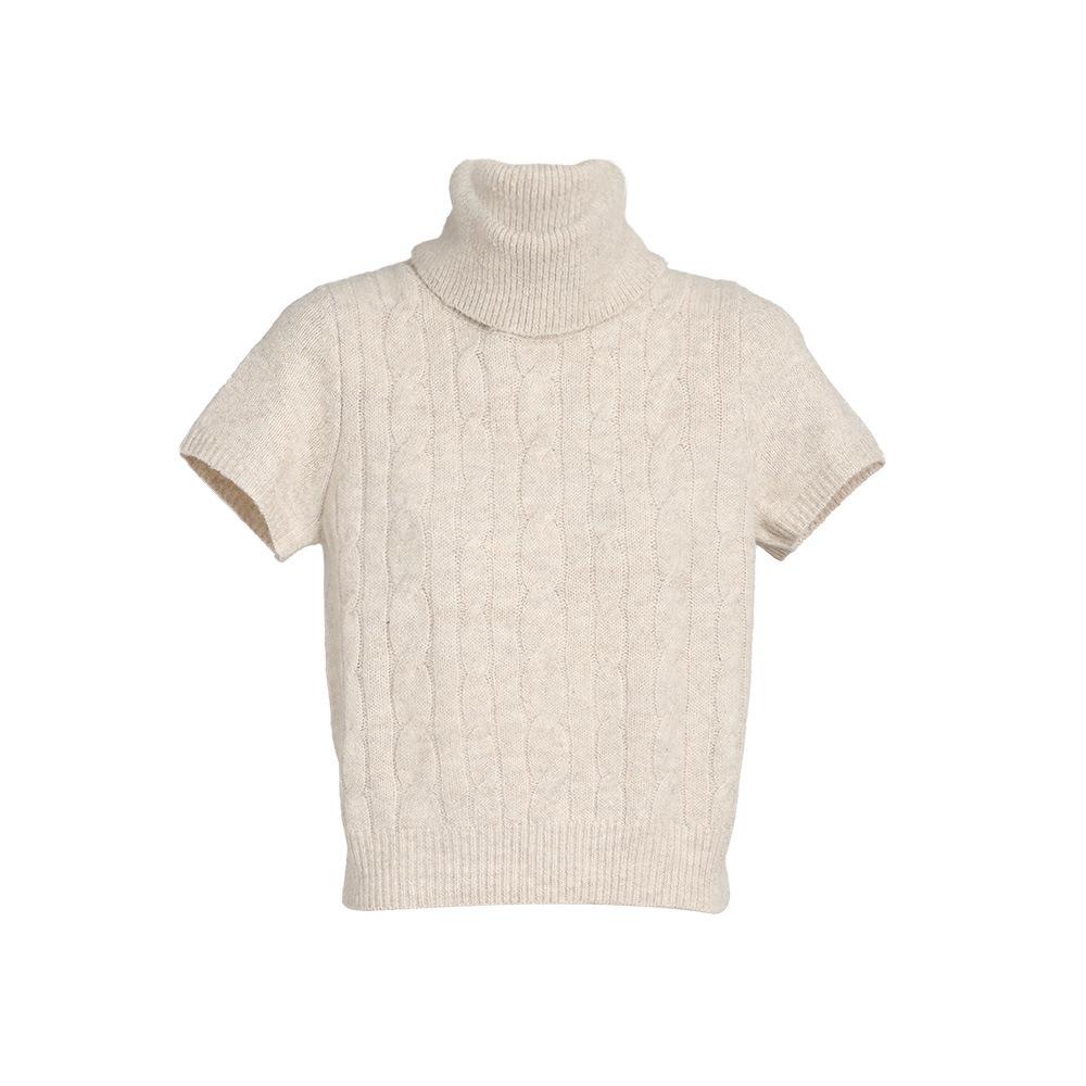 Women's Versatile Liu Liu Style High Neck Short Sleeve Knit Wool Sweater