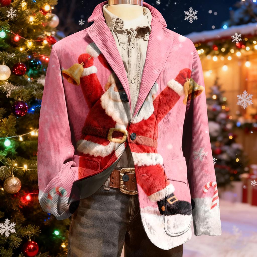 Herren Hässlicher Weihnachten Kord Warmtaschen Anzugjacke Strickjacke Herren Freizeitanzug