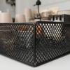 Three-Tier Mesh Rack Wood-Tone Coffee Condiment Organizer Compact