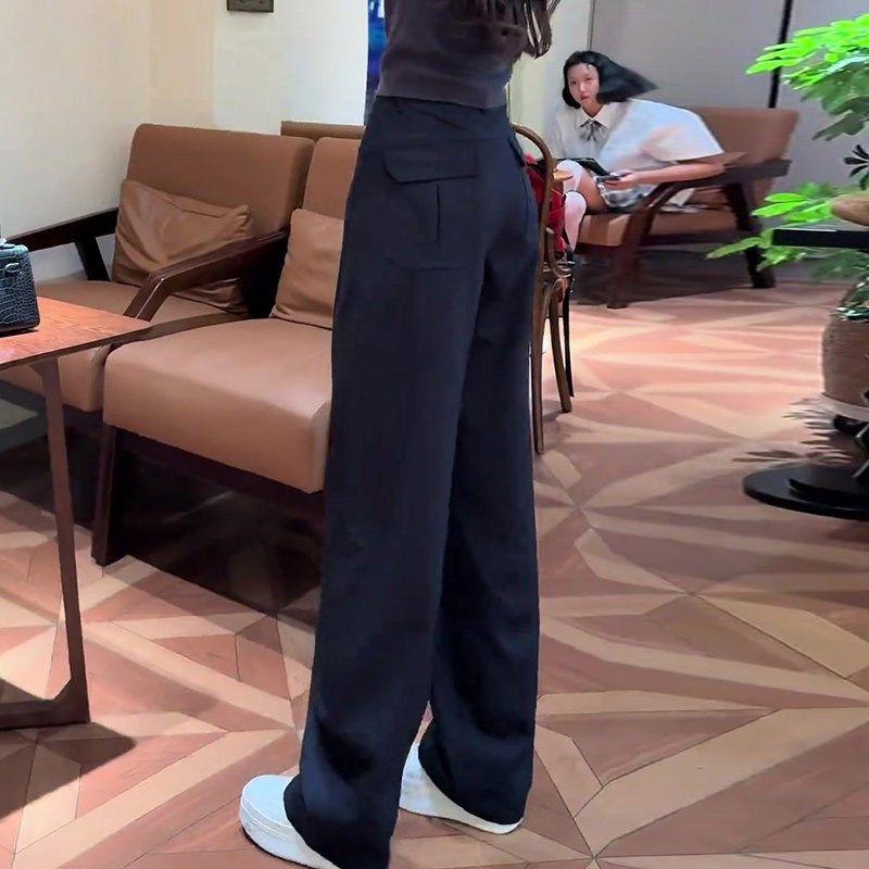 

Spring and Summer Navy Blue High-Waisted Wide-Leg Pants for Women Plus Size 100kg Loose Slimming Narrow Straight-Leg Casual Pants Navy blue M [Recommendation 42.5-50kg]