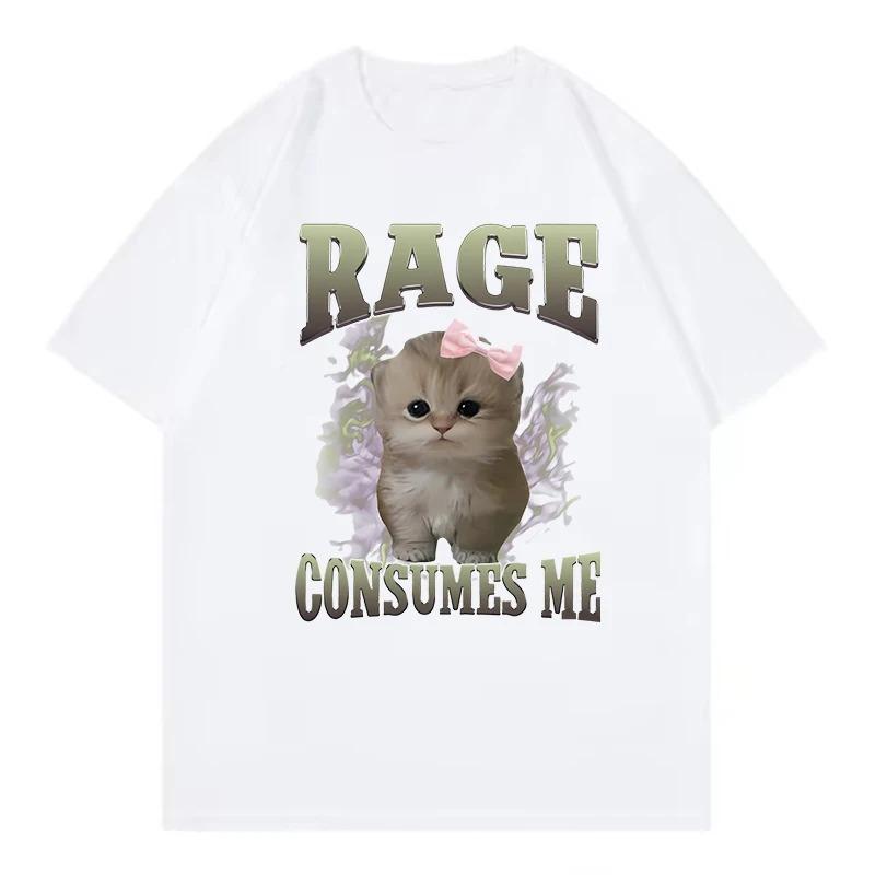 Funny Meme Cat TShirt Women Rage Consumes Me Graphic Print Top Summer Loose Short Sleeve ONeck Tees Cute Kitten Kitten Tops
