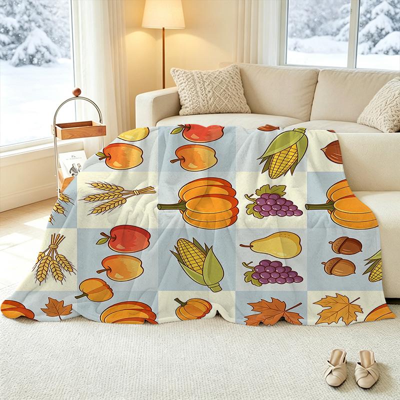 Harvest Theme Flannel Fleece Blanket Lightweight, Soft & Warm Throw, Cozy Home Decor for Couch, Bed, Window Sill