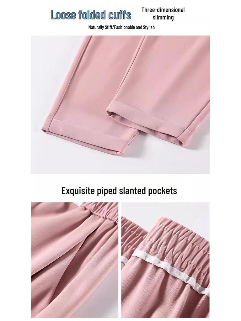Women's High Waist Slimming Elastic Casual Pants - Nine-Tenths Length with a Versatile Drape