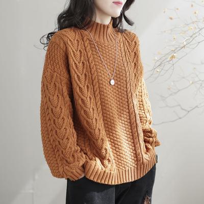 Suéter de otoño e invierno para mujer, blusa holgada con cuello medio alto, masa frita, giros, para usar por dentro y por fuera, camisa de fondo
