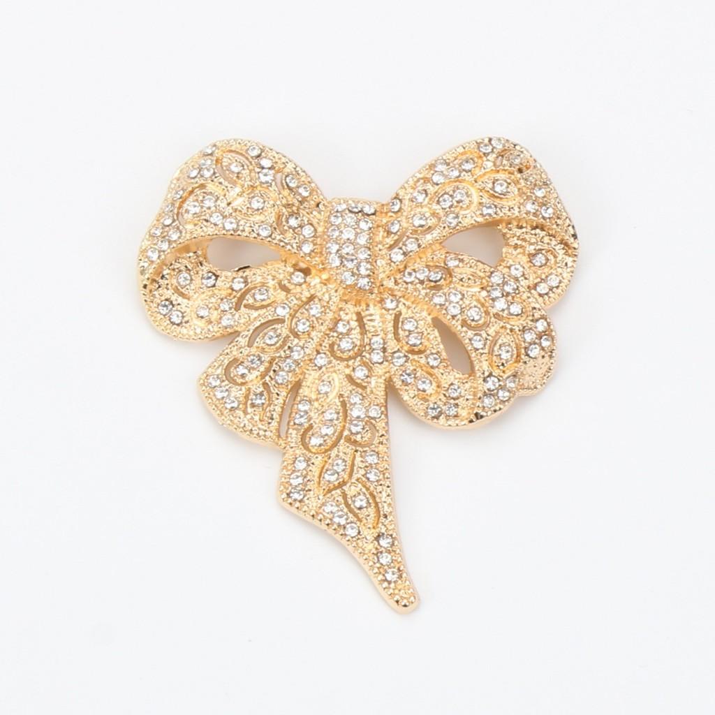 Vintage Alloy Water Diamond Butterfly Bow Brooch For Women Fashion Accessory