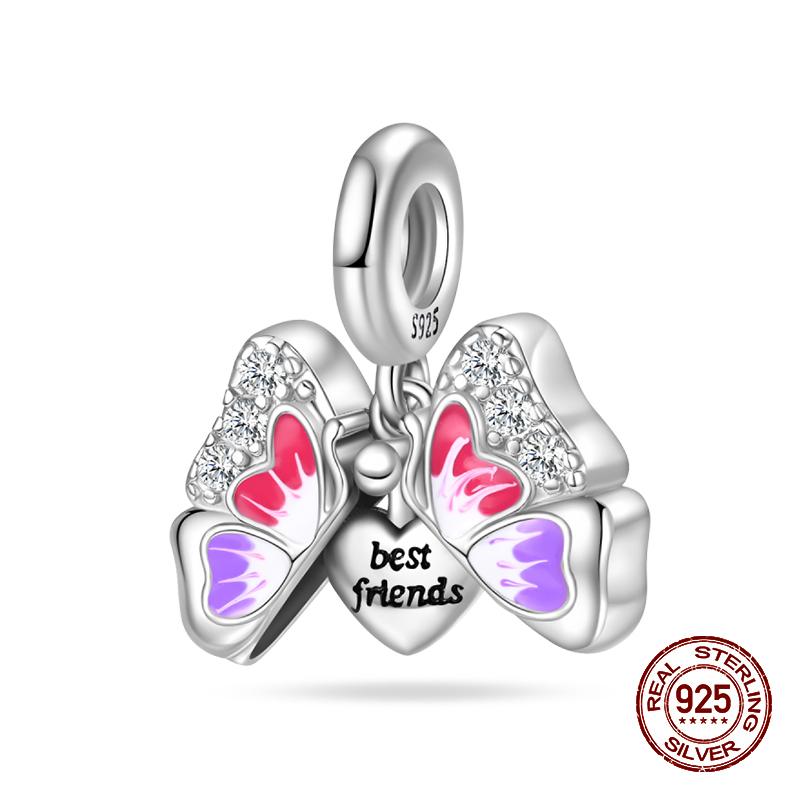 100% Copper Butterfly Protection Heart Charms Flat Bead Fit Pandachoriginal Bracelet Diy Birthday Jewelry Gift