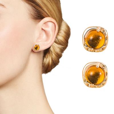 1 Pair Women Ear Retro Smooth Geometric Shape Amber Studs Lightweight Ear Jewelry Lady