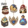Festive Resin Rhinestone Ornaments 6 Pcs Christmas DIY Faux Pearl Painting Kit Ornaments, Art Seasonal Hanging Decor Tree Decoration with Jute