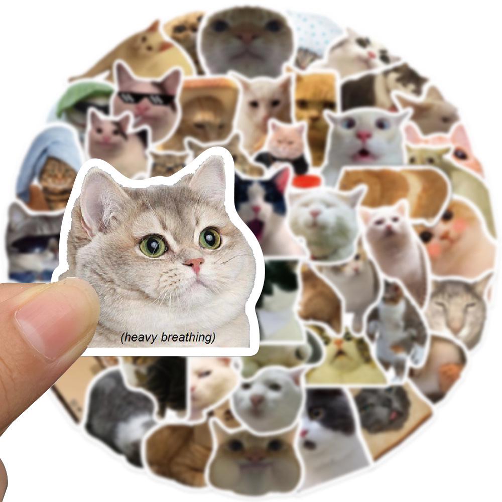50 Internet Celebrity Cat Emoji Stickers: Waterproof, Perfect for Suitcases, Notebooks, Guitars, and More!
