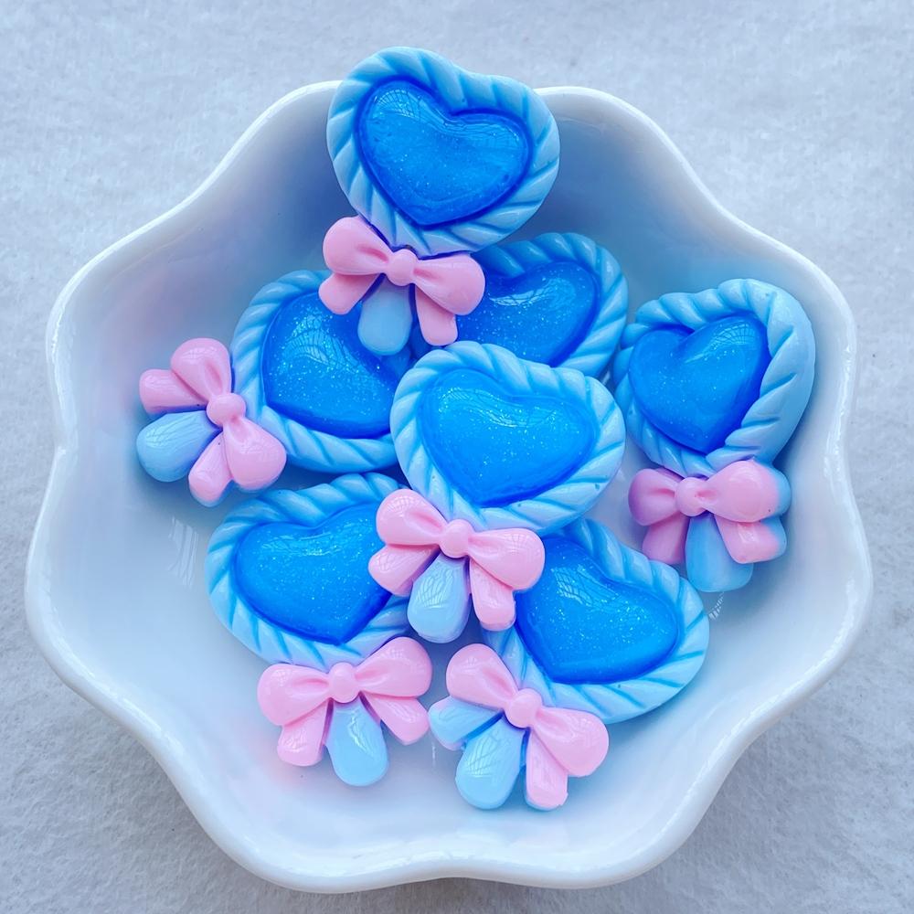 10Pcs New Cute Bow Shaped Heart-shaped Lollipop Flat Back Resin Cabochons Scrapbooking DIY Jewelry Craft Decoration Access