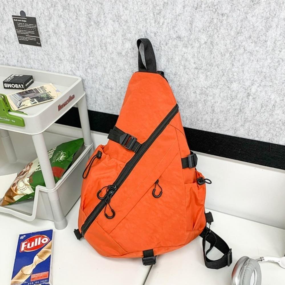 Solid Color Men's Chest Bag Multiple Pockets Sports Crossbody Bag Oxford Cloth Shoulder Bag Travel