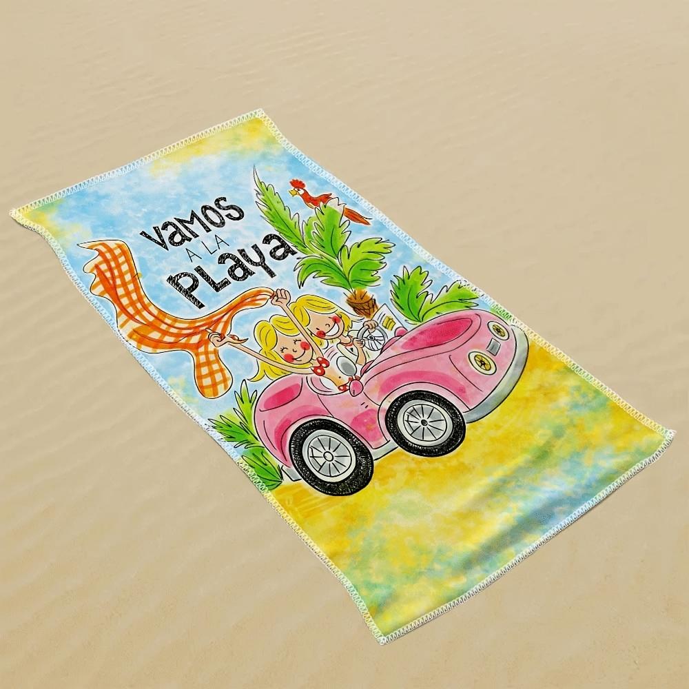 Tropical Summer Beach Towel Flat Print Cartoon Palm Tree Pink Convertible Pool Towel for Seaside Holiday Outdoor Party Decor
