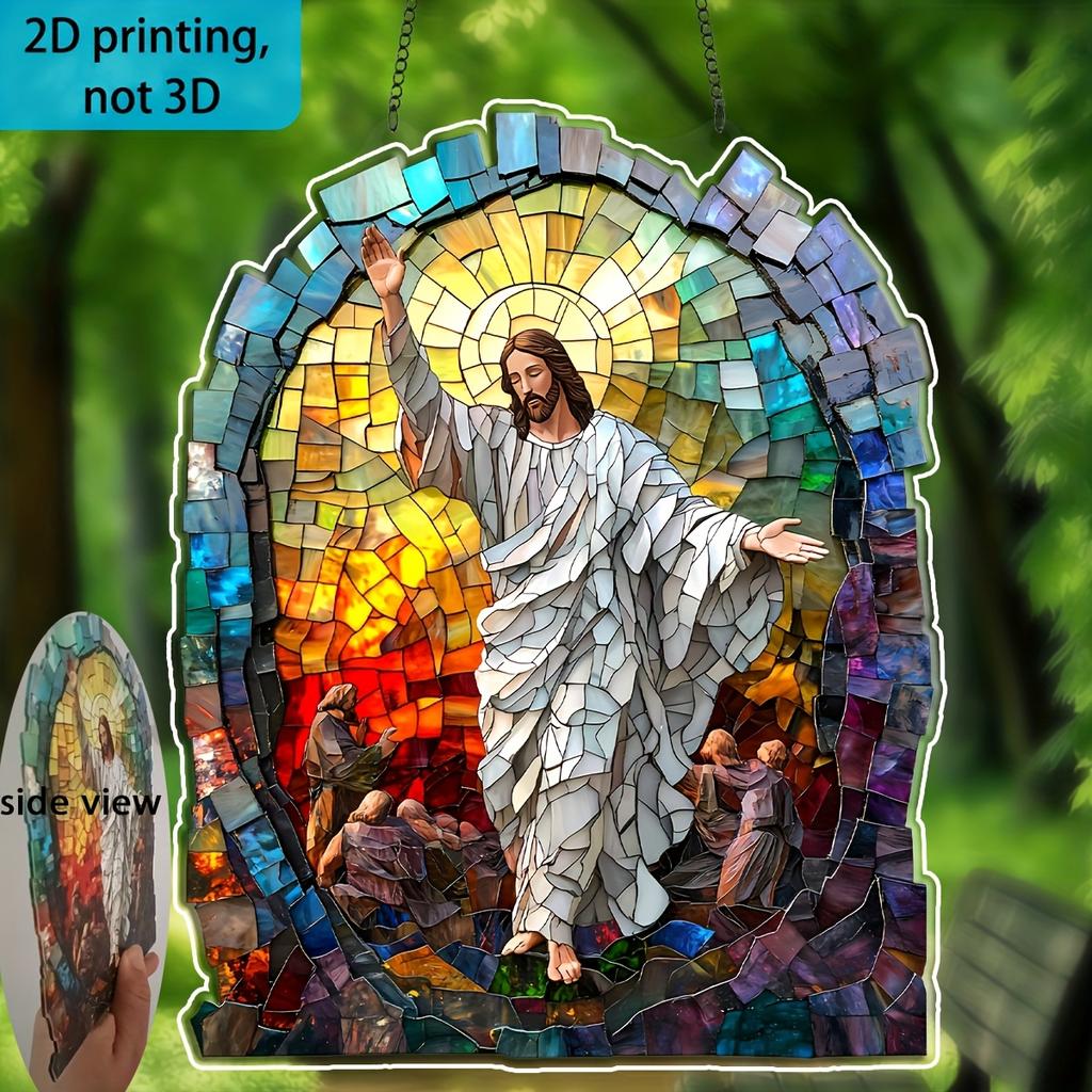 2D Flat Acrylic Jesus Resurrection Sun Catcher Decoration, Indoor and Outdoor Decoration - No Battery/electricity Required, Free Day Decoration, Shop