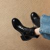 33-43 Plus Boots Round Head Coarse Heel Short Boots Women's Autumn and Winter British Lace-Up Martin Boots Medium Heel Women's Boots