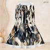 Plus Size Women Square Neck Long Sleeve Blue White Printed A Line Dress With Belt