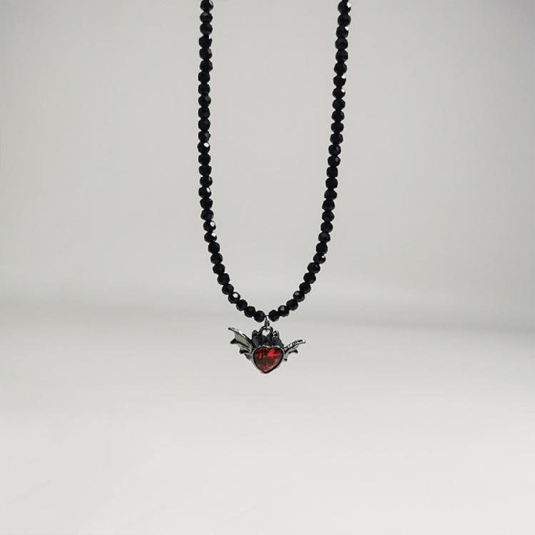 Fashionable Necklace Adornment With Black Crystal Beads Highlighting Heart And Butterfly Symbols For Modern Women