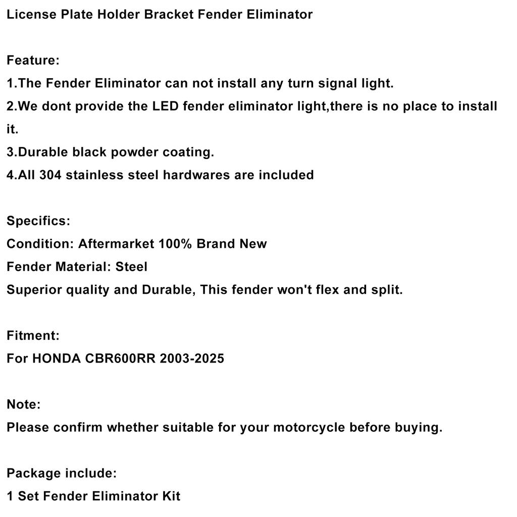 Uchwyt tablicy rejestracyjnej wspornik eliminator błotnika do HONDA CBR600RR 2003-2025