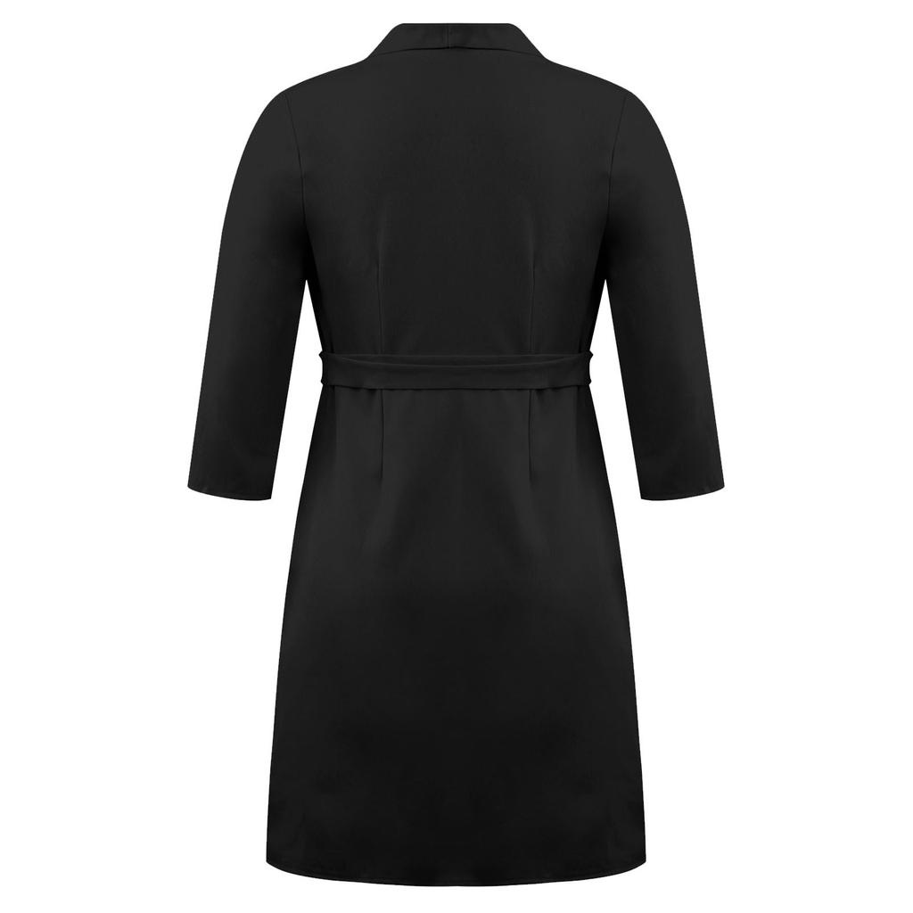 Damenkleid mit V-Ausschnitt, gebundener Taille, 3/4-Ärmeln, plissiert, einfarbig und bedruckt