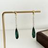 Elegant French Rhinestone Emerald Drop Earrings for Women – Luxurious Niche Design