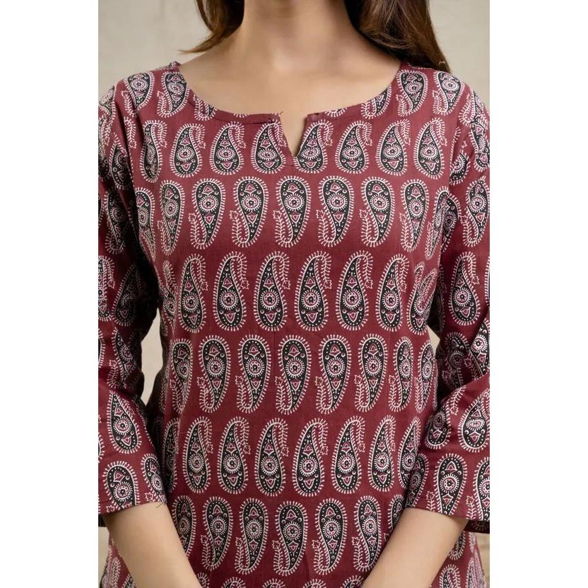 Women Printed Cotton Blend Straight Kurta Top Indian Party Wear Designer Tunic VFP-1853a