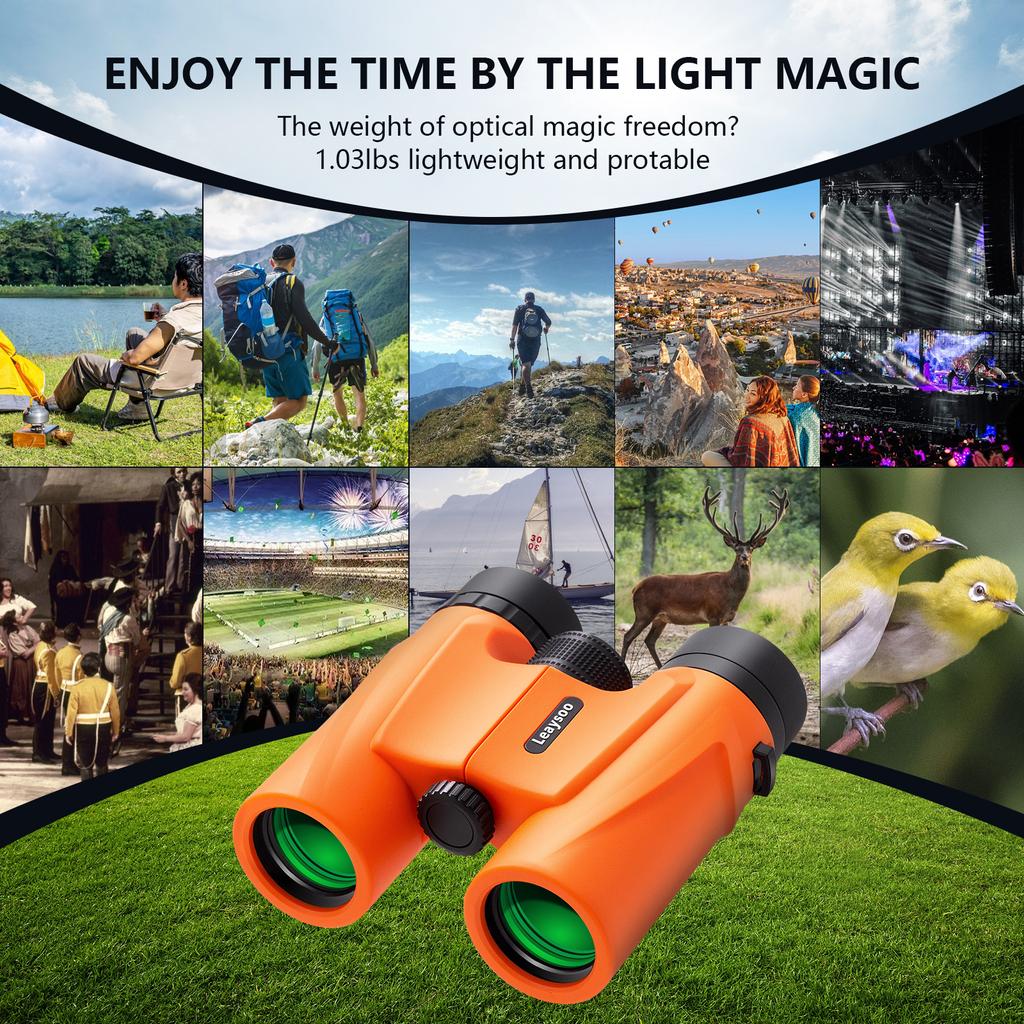 Leaysoo 10X32 kompakt kikkert for voksne og barn, høydrevet liten kikkert, BAK-4 FMC Clear Low Light Vison Waterproof B