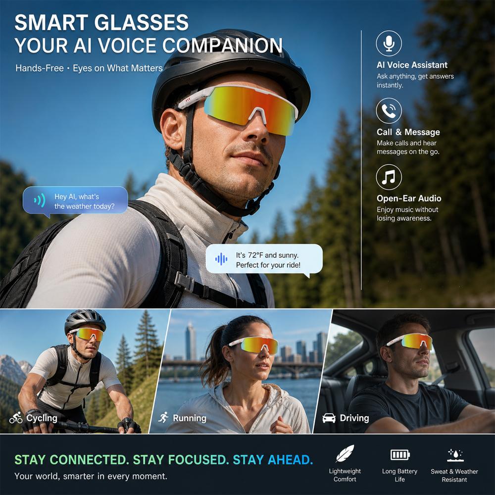 For AI Smart Translation Glasses Magnetic Charging Multi-Control Wireless Calling Real-time Translation Music Playback Hi-Fi