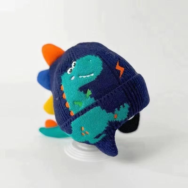 Winter Warme Baby Ohrenschutz Mütze 3D Dinosaurier Kinder Ohrenwärmer Mütze Cartoon Kleinkind Wollstrickmützen 2-6 Jahre Kinder Strickmützen