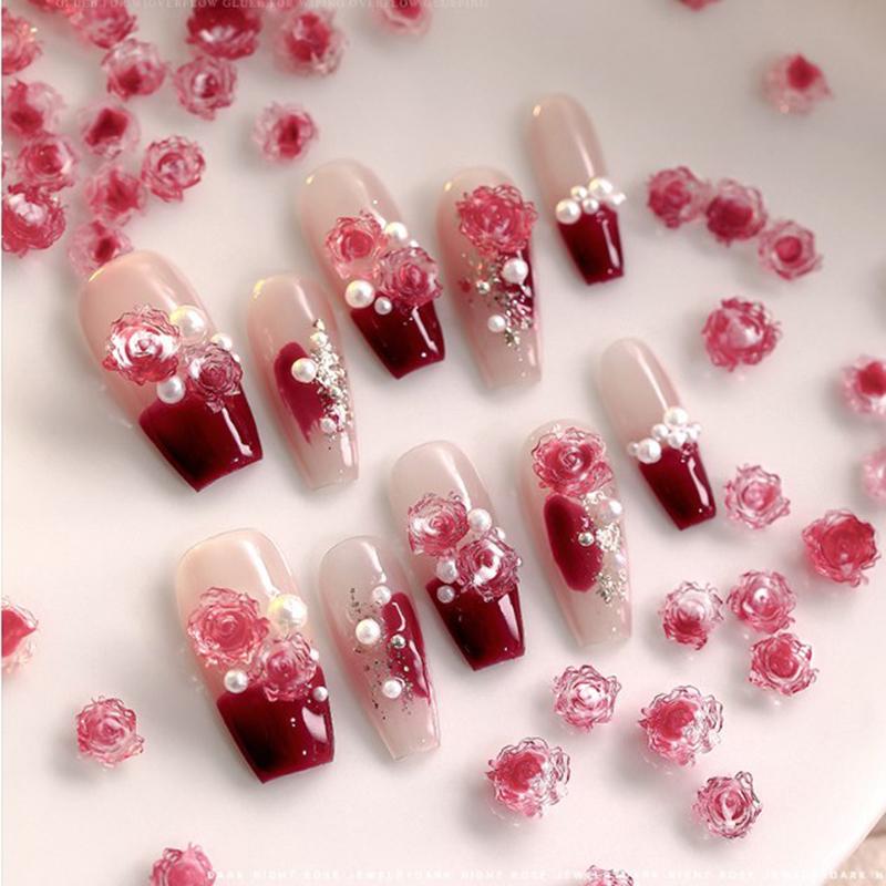 50Pcs 3D Resin Flowers Nail Art Charms Accessories Rose Camellia Nail Decor Diy Nails Decoration Materials Manicure Salon Supply