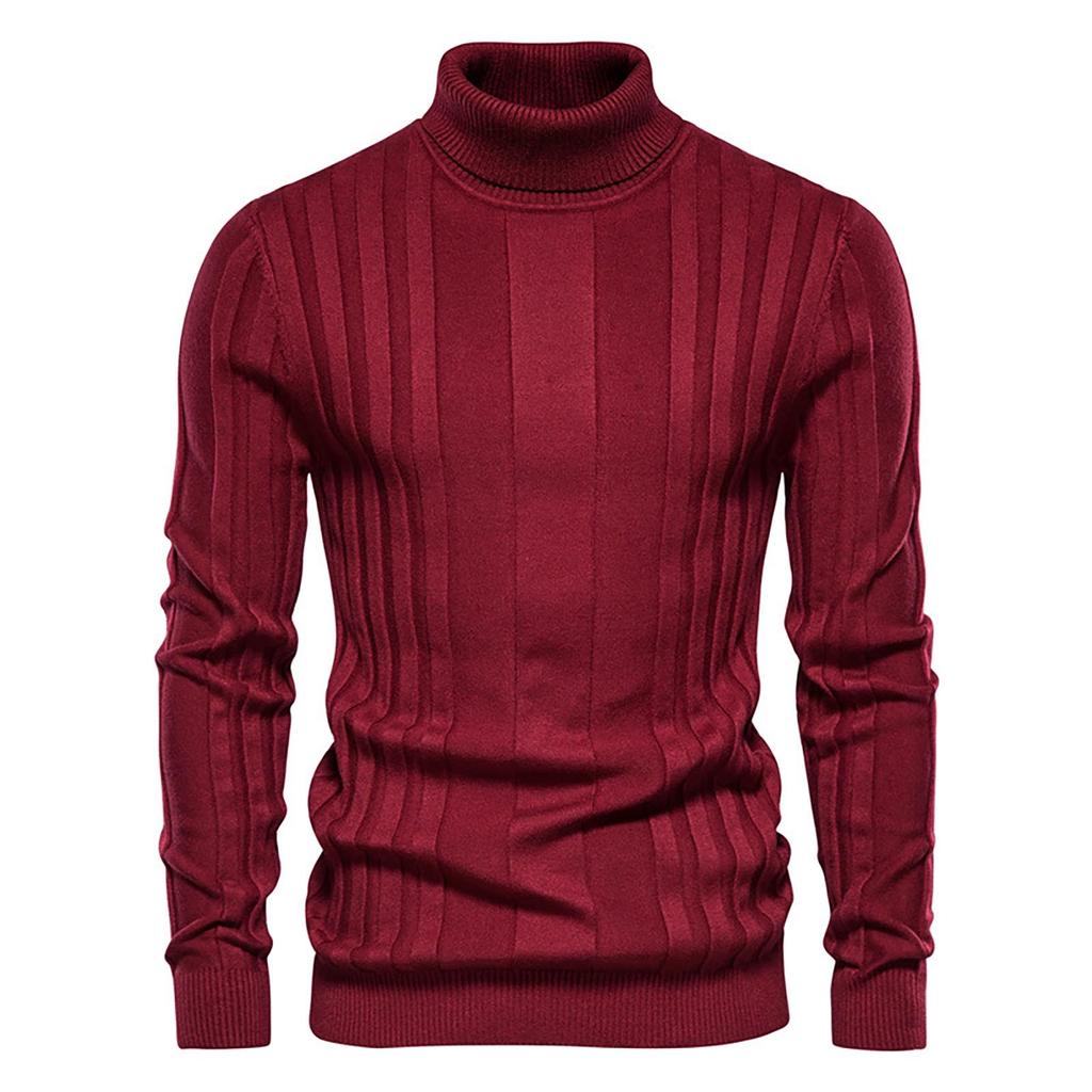 New Men's High Neck Casual Knitted Warm Undercoat Men's Solid Color Pullover