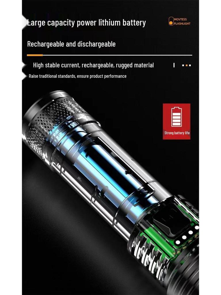 Rechargeable High-Power LED Flashlight with Telescopic Zoom, Super Bright Long-Range Spotlight for Outdoor and Household Use