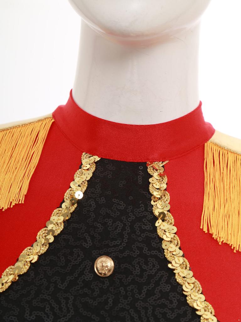 S-XXL Damski Kostium Cyrkowca Body Sukienka Długie Rękawy Frędzle Naszywki na Ramionach Błyszczące Płatki Kostium Cyrkowy Kostium na Halloween