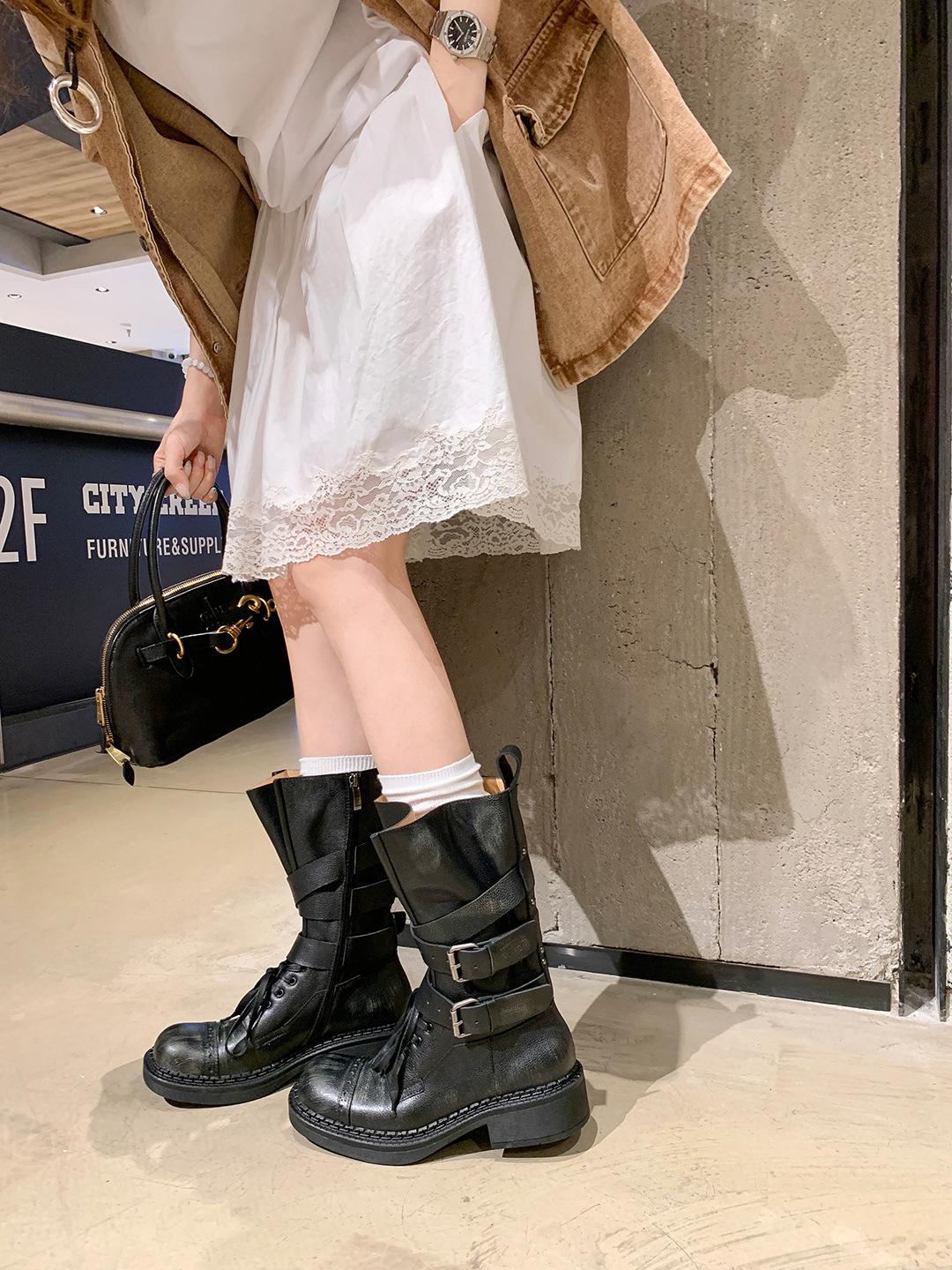 

Second generation war damage boots~ old buckle western cowboy boots locomotive desert short boots women s Martin boots 35 чёрный