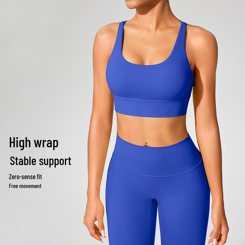 Cross-Back Shockproof Sports Bra: European-American Fitness Tank Top with Thin Straps for Yoga and Nude Comfort