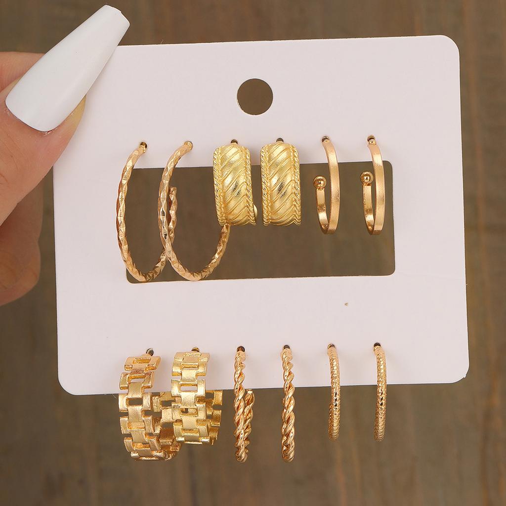 6 Pairs Creative Earrings Set For Women Simple C-shaped Chain Hollow Out Earrings For Birthday Gifts