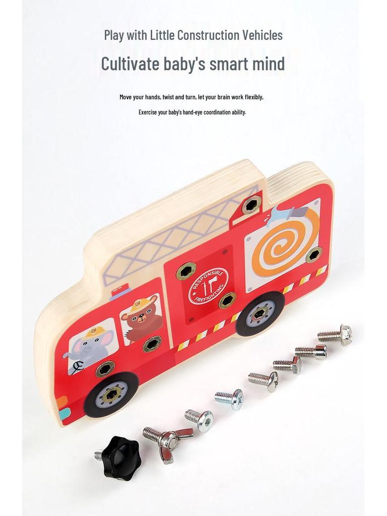 Wooden Montessori Fire Truck Toy for Children's Hand-Eye Coordination and Concentration Skills Development