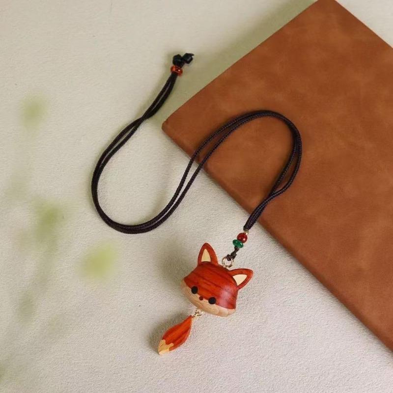 1pc Wooden Tail Fox Cute Little Fox Pendant Pendant Healing Accessories Necklace Keychain Accessories