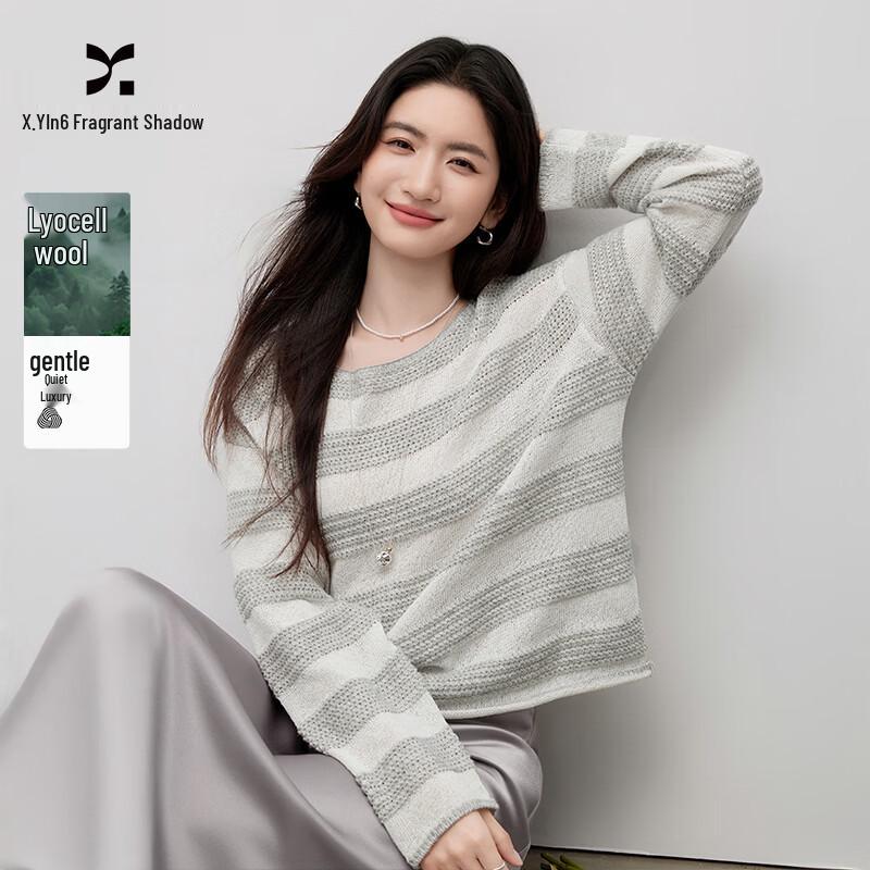 Women s French Style Striped One-Shoulder Knit Sweater L