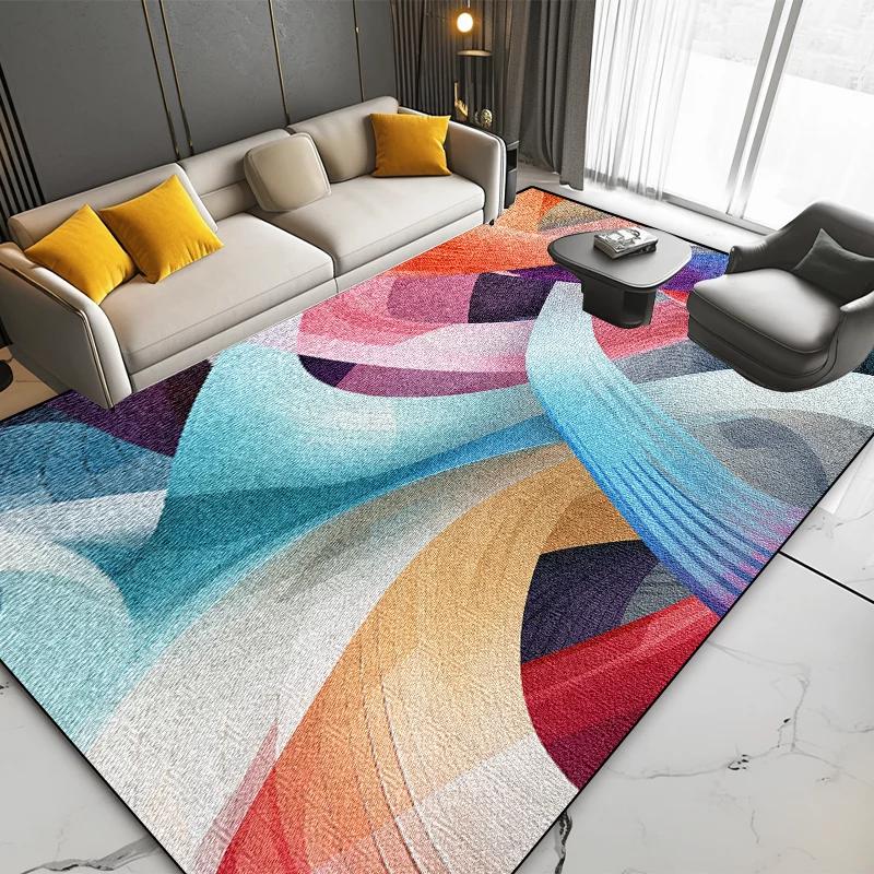 European Modern Geometric Large Living Room Carpets Abstract Stripe Bedroom Washable Rugs Cloakroom Lounge Non-slip Mat for Kids